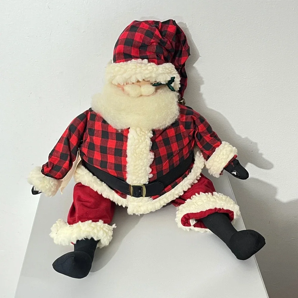Overly-Raker Santa Claus Doll  Red Buffalo Plaid Vintage 1993 Plush 19